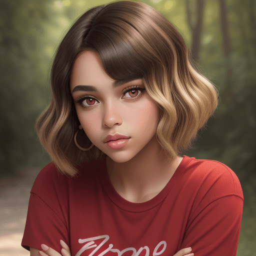 AI generated: A waist-up portrait of a young beautiful of mixed-races girl,, soft natural skin, medium bob hairsty...
