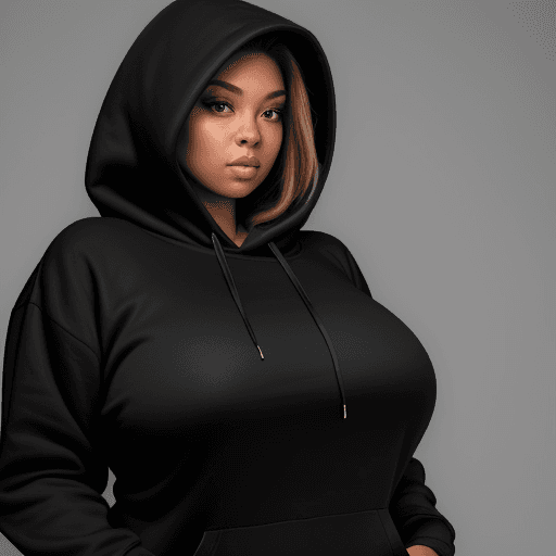AI generated: beautiful woman, big, black hoodie