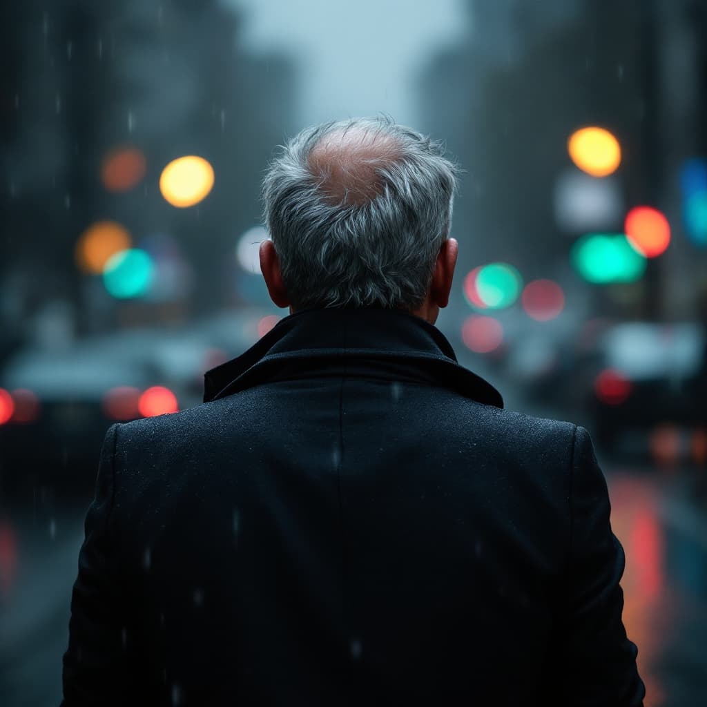 AI generated: Could you create an image of an IT professional with gray hair and male pattern baldness, from behin...