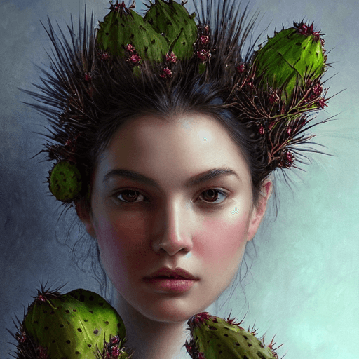 AI generated: portrait made of prickly pear and fruit, fantasy, intricate, elegant, highly detailed, lifelike, pho...