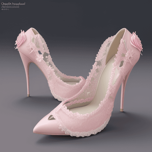AI generated: lace light pink stiletto shoes, diamonds, flowers, beautiful, delicate, epic, 8k, hd, octance render...