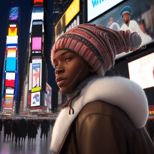 AI generated: hyper-realistic HD concept art image of an African individual wearing a winter hat, set against the ...