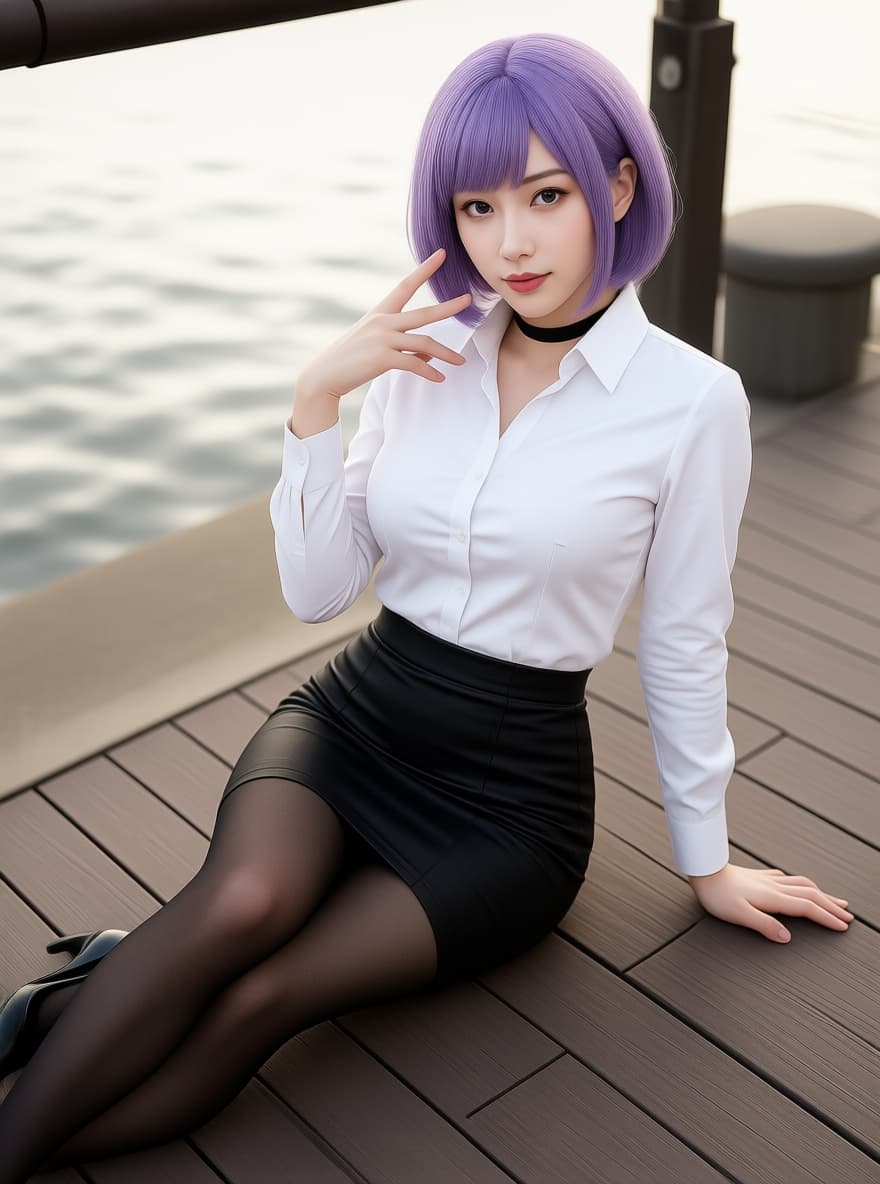 AI generated: a woman wearing professional OL office lady style, white blouse, tight black pencil skirt, sheer bla...