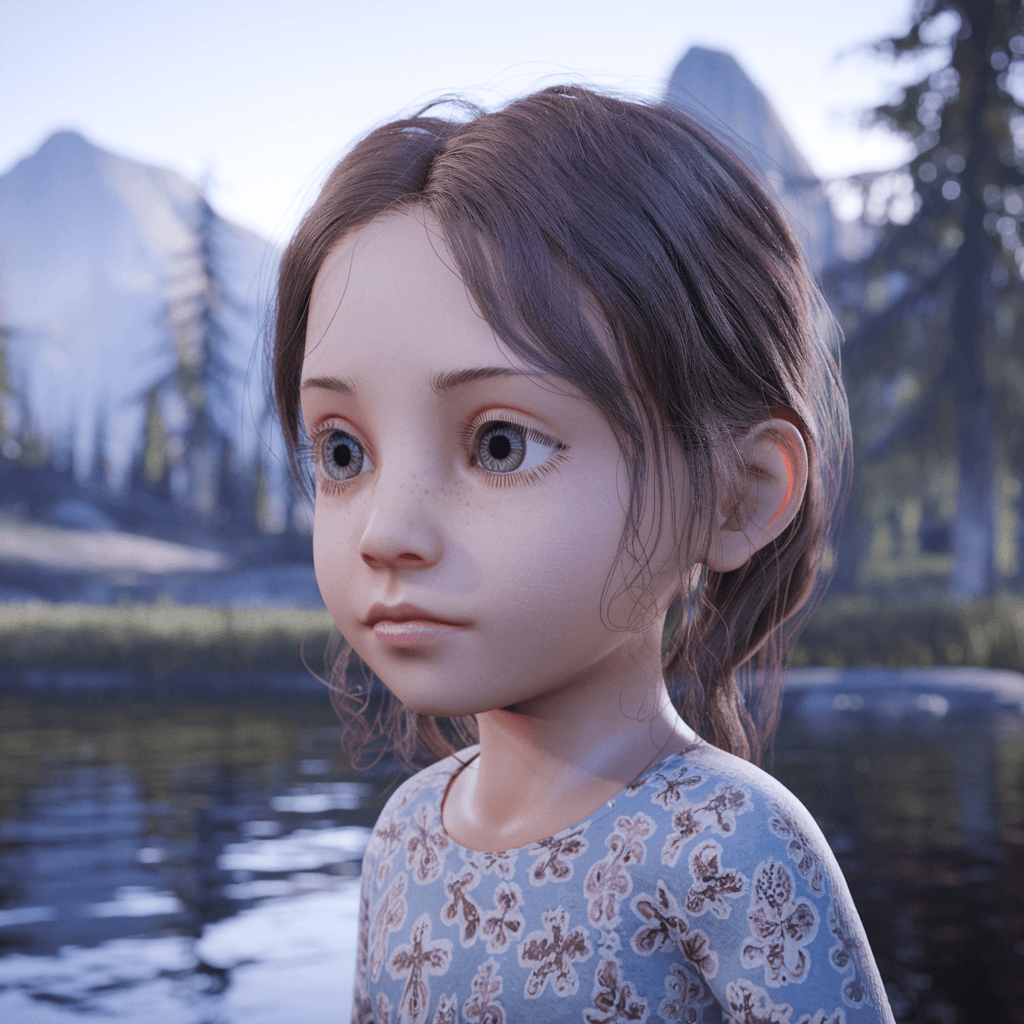 AI generated: Photo of a five-year-old cartoon girl, cinematic lighting, shabby, low viewing angle, trending on ar...