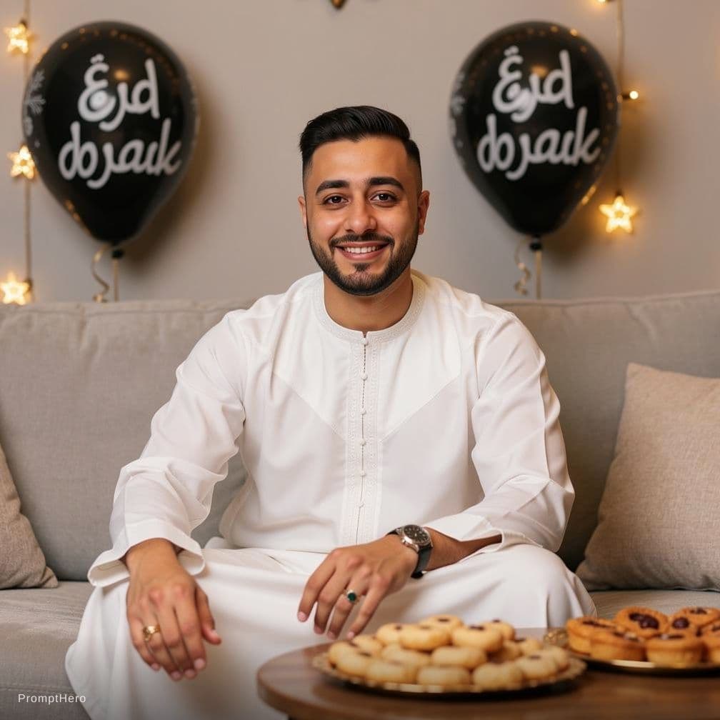 AI generated: Ultra-realistic Eid celebration photo using the reference image as the exact identity blueprint. Rec...