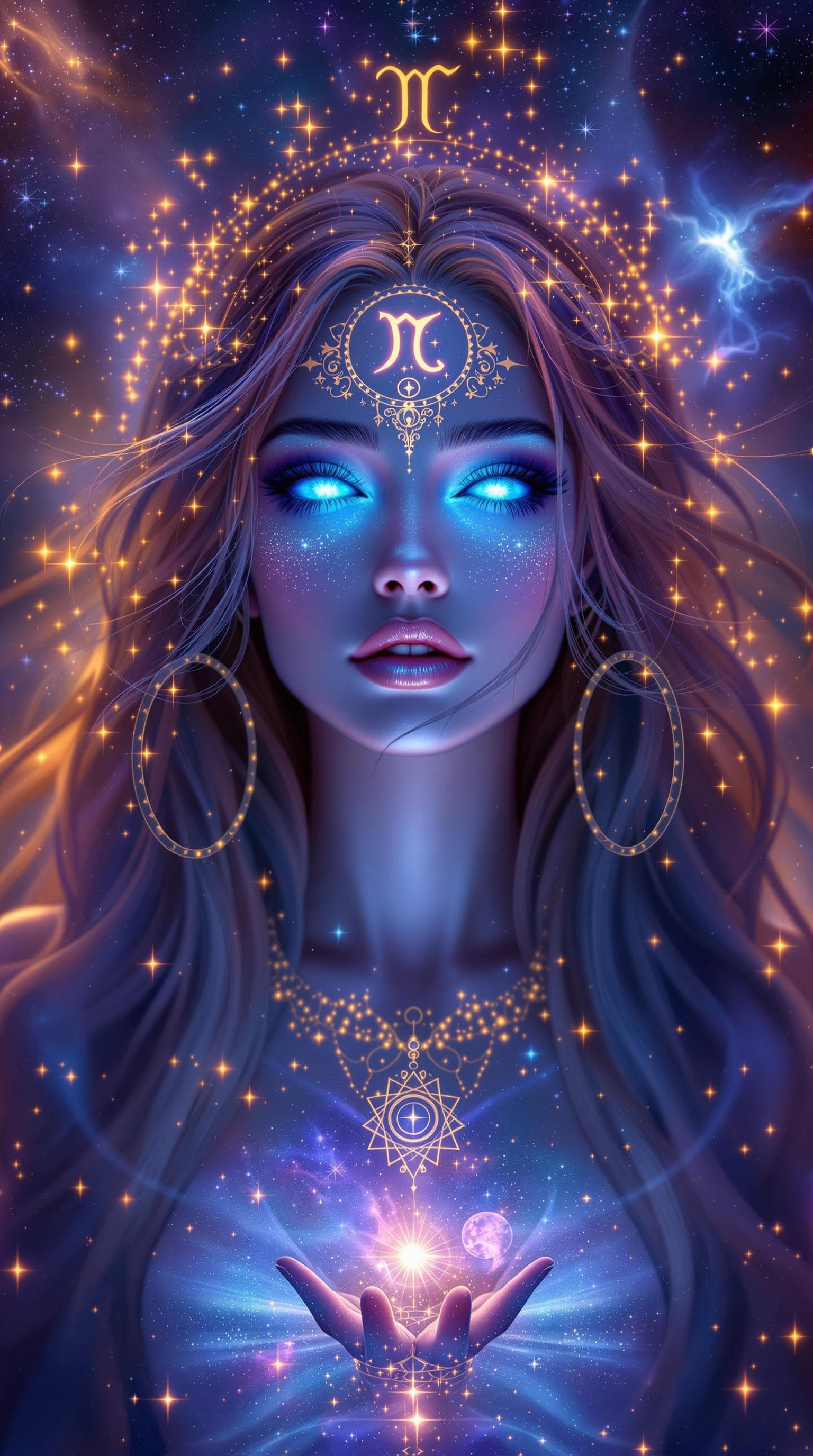 AI generated:  Image is a digital fantasy artwork featuring an ethereal woman with sea colors eyes Aquarius,the zo...
