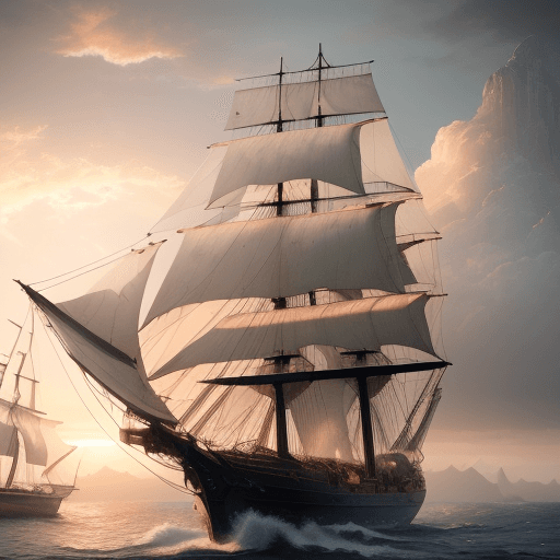 AI generated: Photo of a ultra realistic sailing ship, dramatic light, pale sunrise, cinematic lighting, battered,...