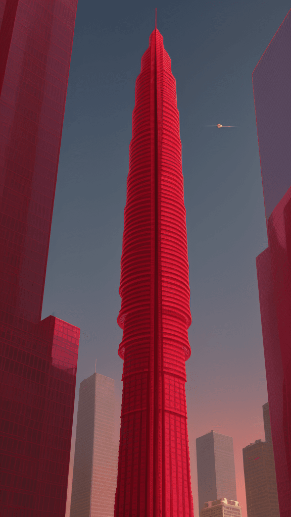 AI generated: Craft a captivating image of a single 3d complex 36 stories high snake Sky Tower of Health in ruby r...