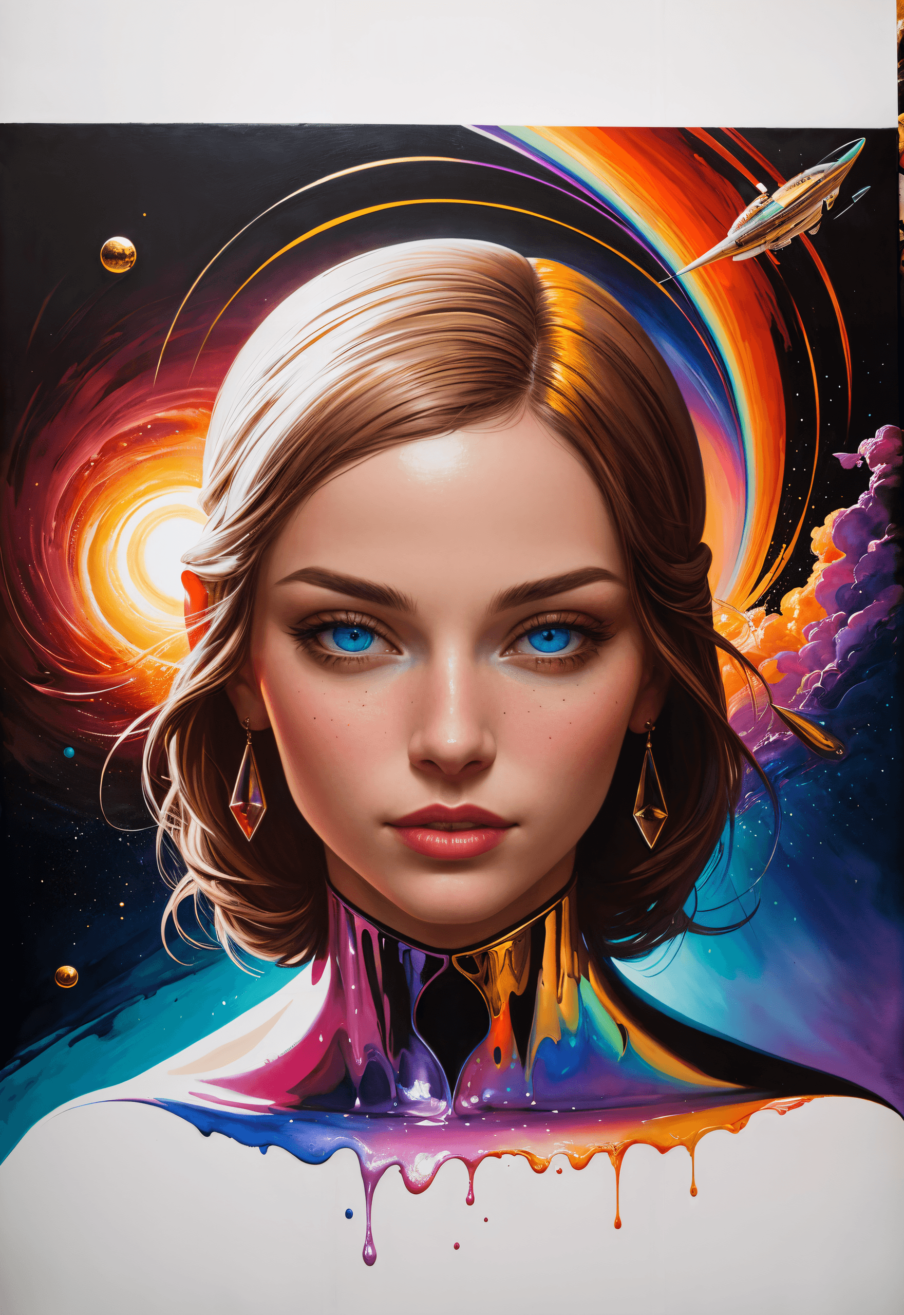 AI generated: (Masterpiece, concept art:1.1), Iridescent Painting, Supremacism, pop art, hyper-detailed, 1 girl, k...