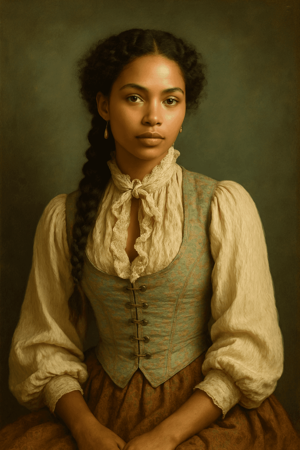 AI generated: {
  "subject": {
    "gender": "female",
    "age": "young adult",
    "pose": "seated, shoulder...