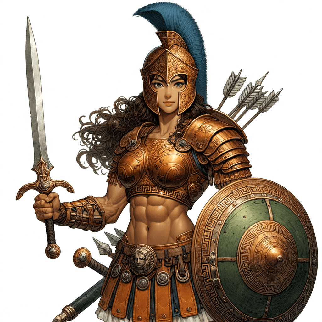 AI generated: Spartan warrior, a young gorgeous full figured woman with thick aesthetic physique, exaggerated prop...