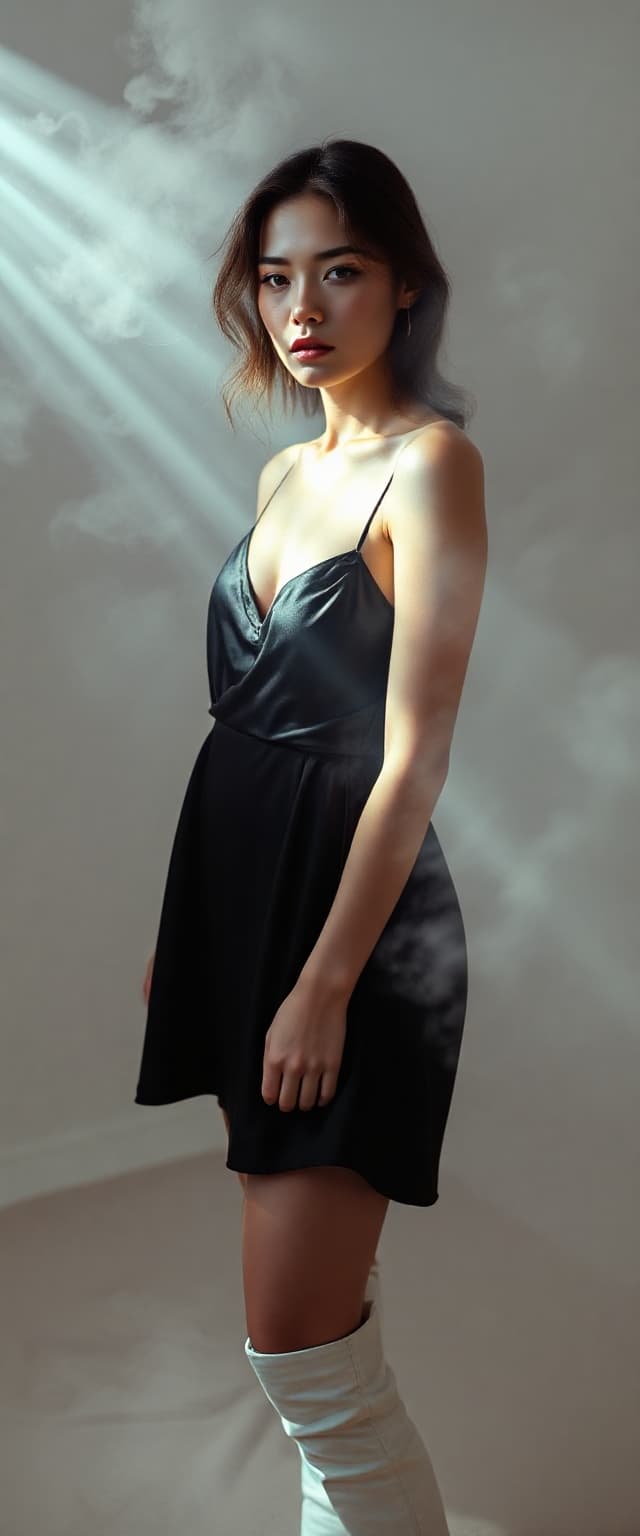 AI generated: "Professional fine art photography. A full body portrait of a supermodel with delicate features and ...