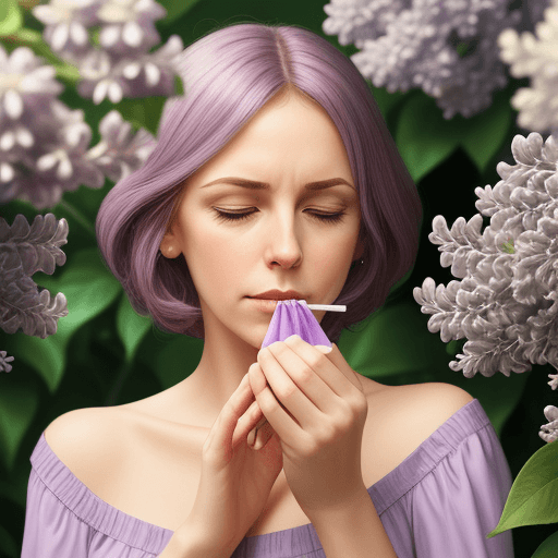 AI generated: Woman smelling lilac scent