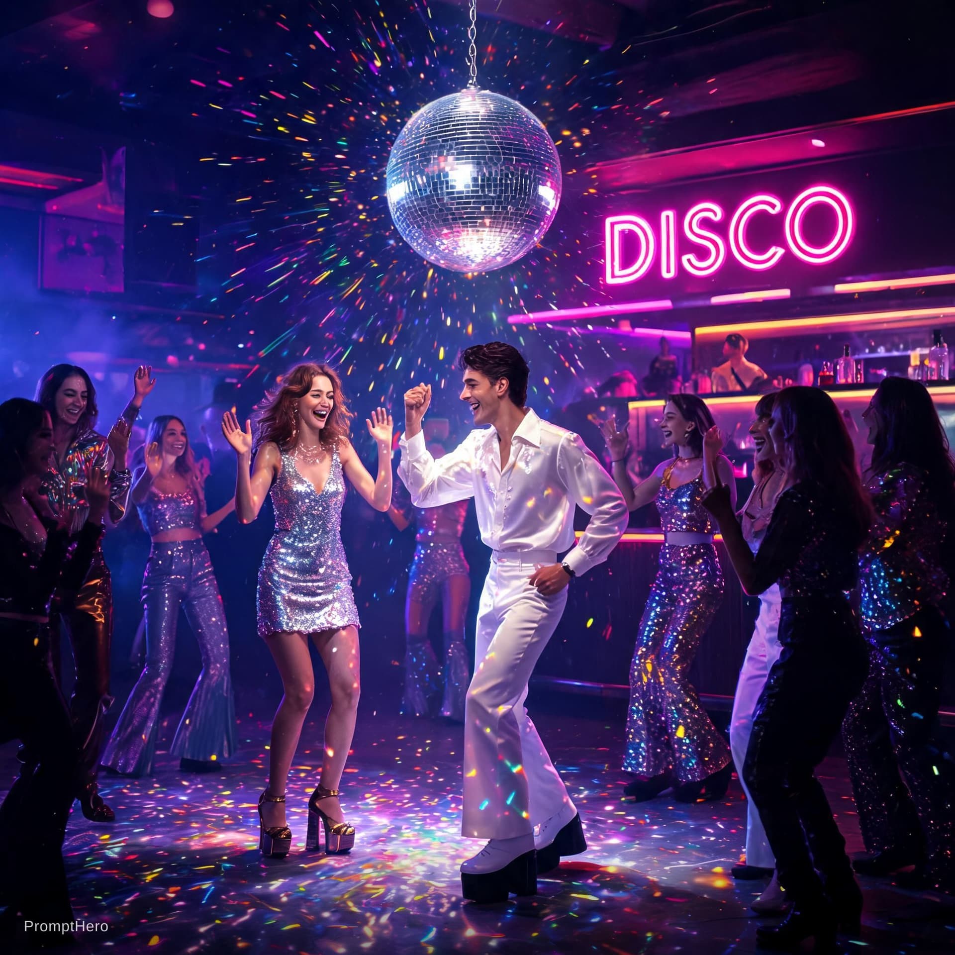 AI generated: Having fun at disco club