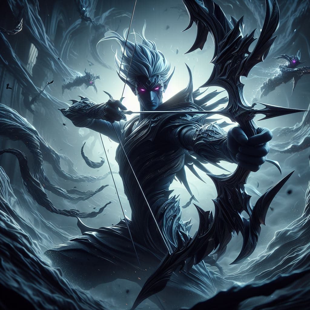 AI generated:  a striking 3D rendering featuring Varus from League of Legends. Immerse Varus in a dark and corrupt...