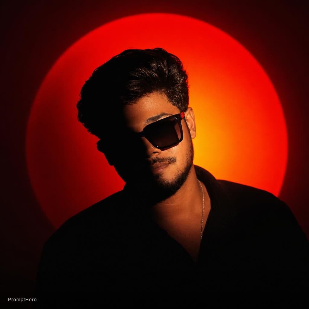 AI generated: A person with slicked-back dark hair wearing oversized square sunglasses is shown in a dramatic, cin...