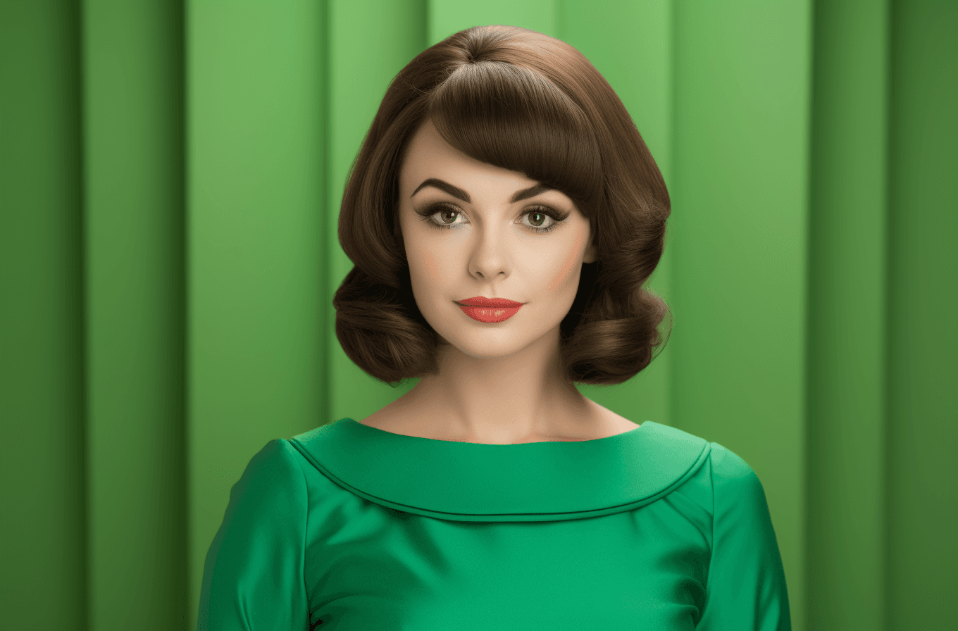 AI generated: woman is in a green dress, in the style of 1960s, photo taken with provia --ar 50:33 --v 5.2 --style...