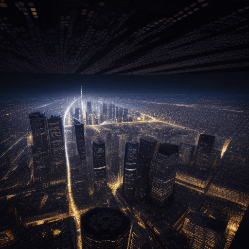 AI generated: Cityscape of Infinity Mirrors A Nocturnal Metropolis Twisting Inward 