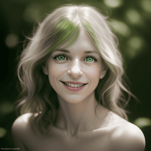 AI generated: focus on the nose, sharp nose, A captivating portrait of a woman grinning, her entire face, includin...