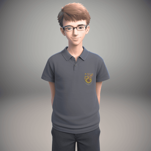 AI generated: a portrait of a 15 year old boy standing full length, 3d animation, 4k, 8k, happy, studious, wearing...