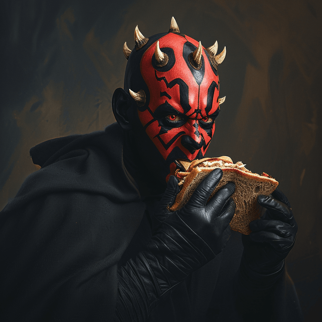 AI generated: darth maul eating a sandwich --v 6.0