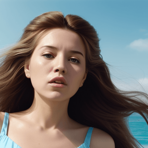 AI generated: a woman with long hair in wind, in the style of pop inspo, hyper-realistic water, animated gifs, mar...