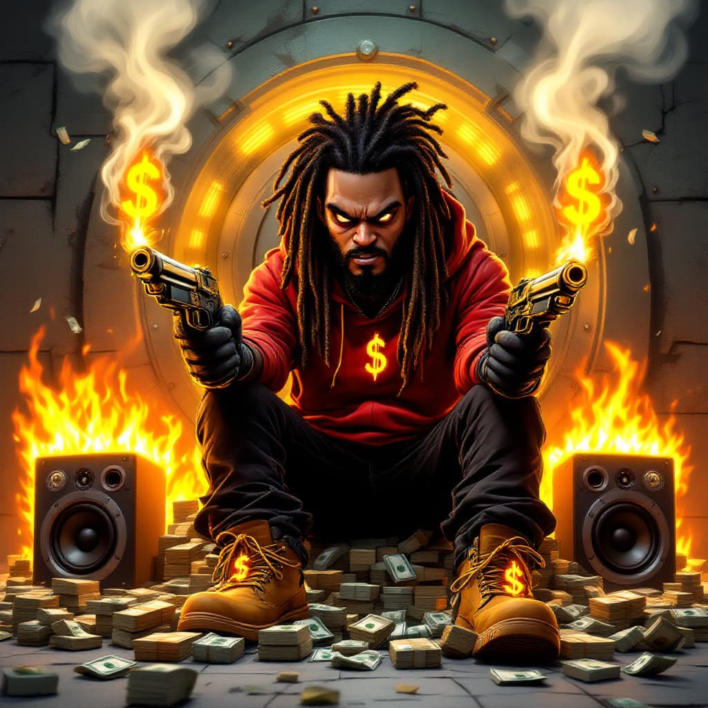 AI generated: cartoon illustration, a crazy african american character with a sinister looking facial features, lo...