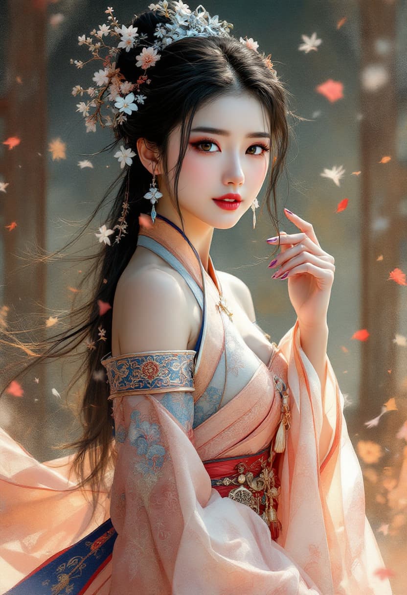 AI generated: Sketch Art, Beautiful Colored Pencil Line, Artistic Brush Strokes, Beautiful Korean Hanbok Woman, Of...