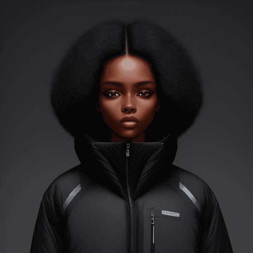 AI generated: “Fashion close of black model, black hair, dimensional light, completely symmetrical, with outdoorwe...