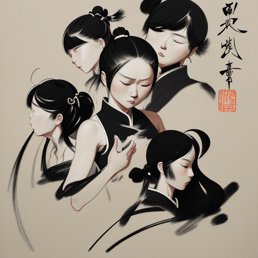 AI generated: china black brush painting, in the style of kazuki takamatsu, loose compositions, théodore géricault...