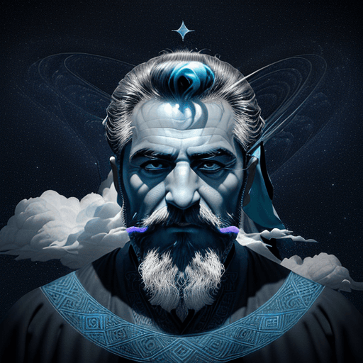 AI generated: Create a fantasy image of a strong, mythical, middle-aged Iranian man around 50 years old. He has a ...
