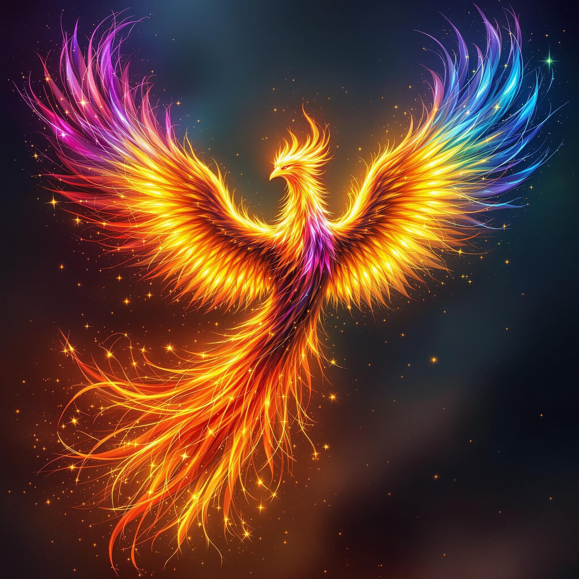 AI generated: Mythical Phoenix BIRD rising from the ashes. Flying with wings spread. Stunning, detailed face of Ph...