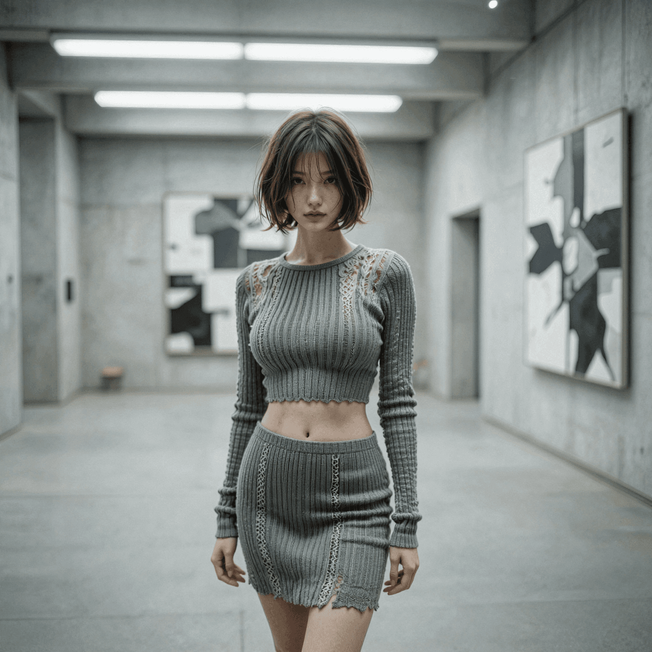 AI generated: Brutalist Art Gallery (Aloof & Stoic)
a. Shooting Angle: Frontal full-body "long shot," character st...