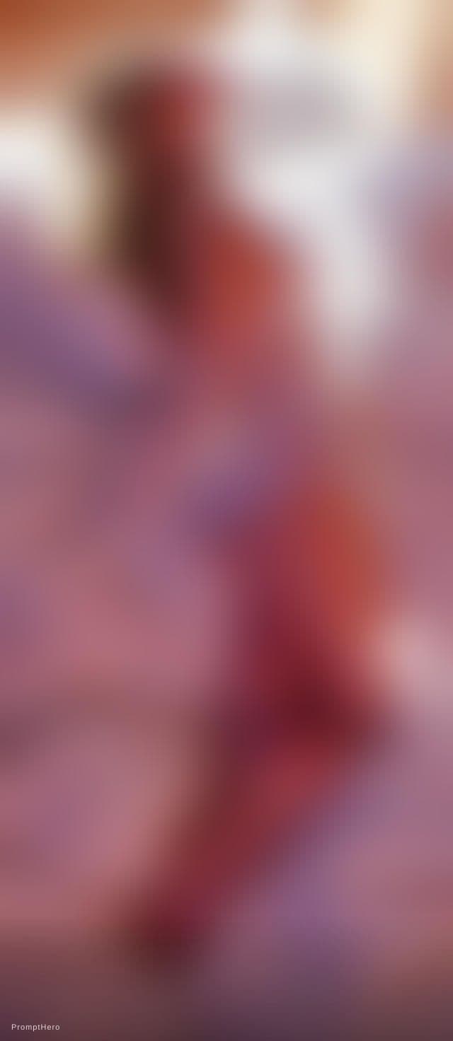 AI generated: Create a high-resolution photograph of a fit adult woman lying on her back in a bed covered with pri...