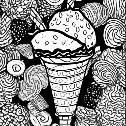 AI generated: coloring book page of an ice cream, black and white, --v5