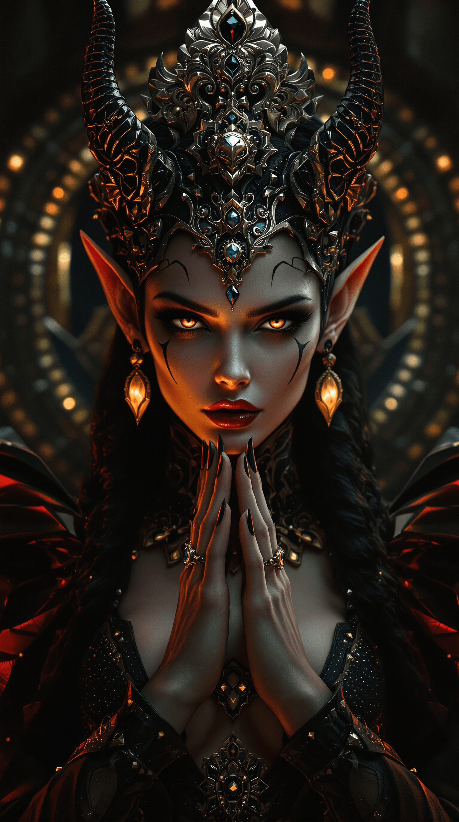 AI generated:  A regal, hyper-realistic lycanthrope lady with pointed ears, adorned in intricate, ornate accessori...