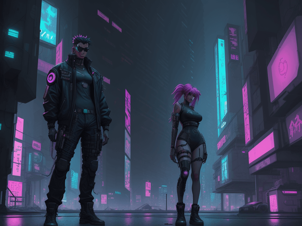 AI generated: a cyberpunk womanman standing in a cyberpunk city environment, lofi art, lofi anime art, illustratio...