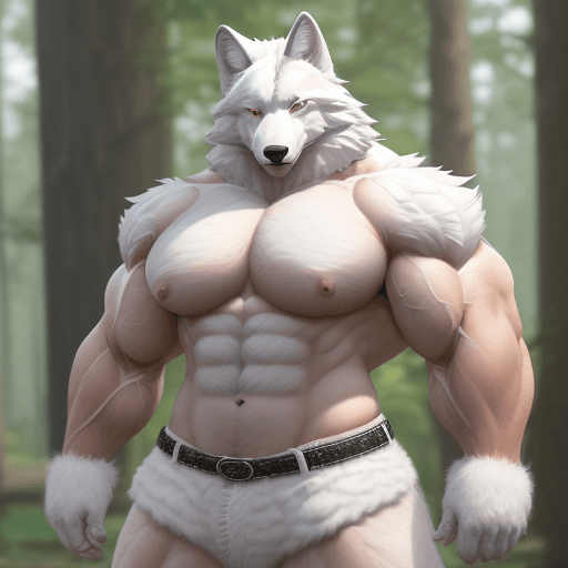 AI generated: ((extremely detailed)), anthro furry (female white wolf), ((((big)))), ((bodybuilder, veiny muscles,...