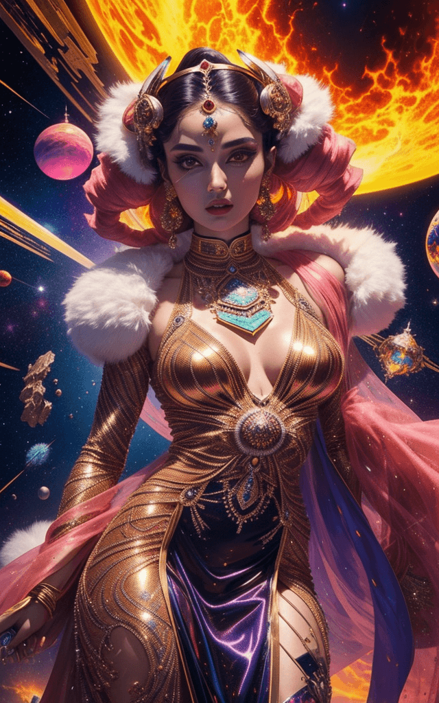 AI generated: Fashion on Mars like Persian style , futuristic , using iranian elements , persian patterns for fabr...