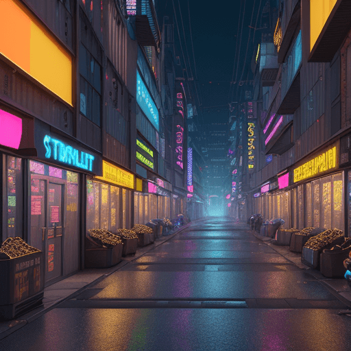 AI generated: 3D rendering Startup Street, Cyberpunk style city streets and buildings, streets with glowing contai...