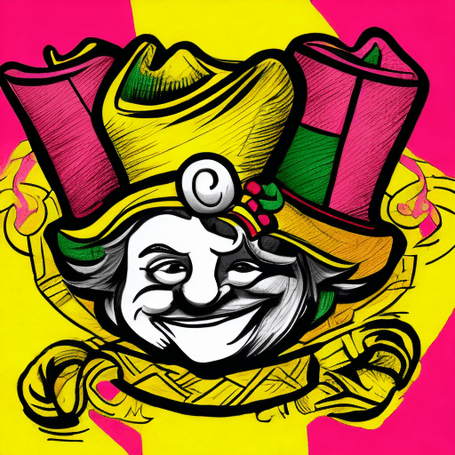 AI generated: logo drawing, minimalism, young jester in a jester's hat with three bells smiles sincere kind smile,...