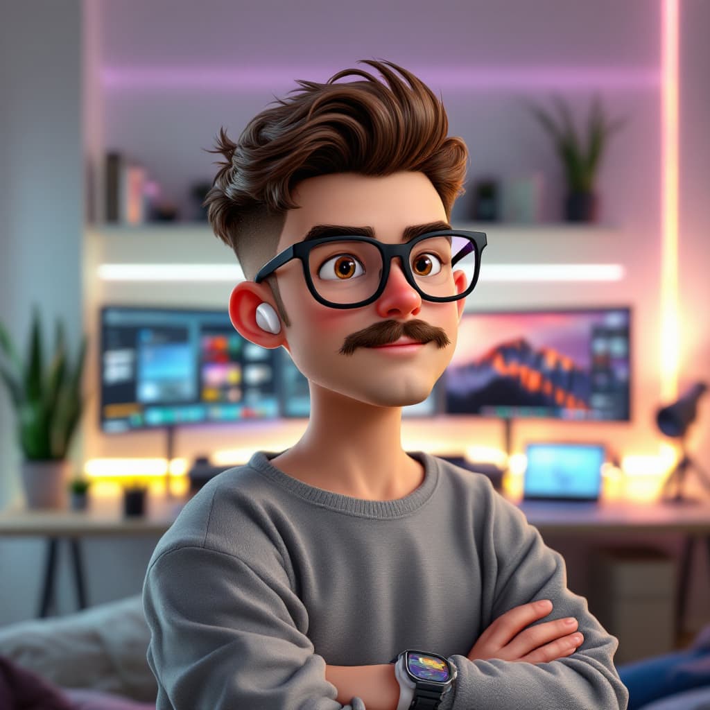 AI generated: Create a semi-realistic male avatar with light skin, a large build, head (Buzz Cut hair), a mustache...