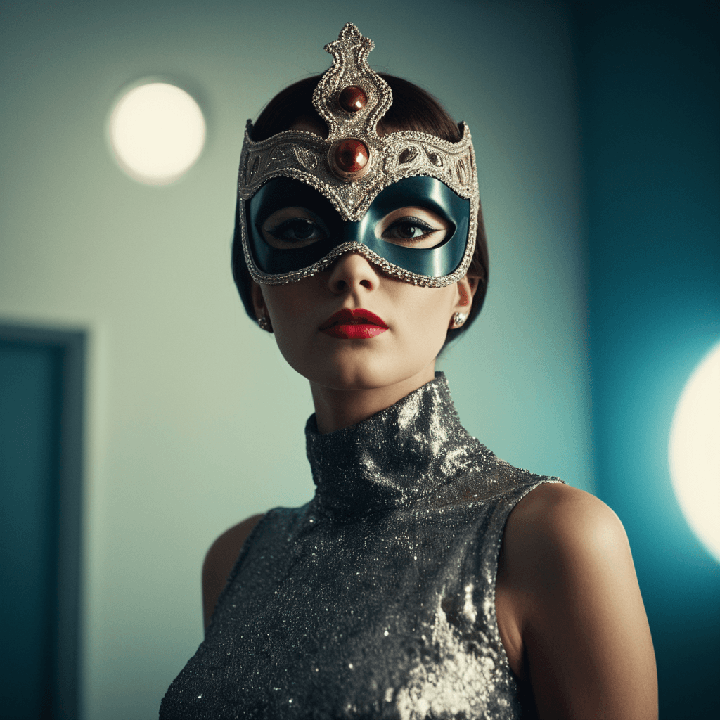 AI generated: Surrealism photography ,masquerade space people 1960s 1960s fashion Cyberpank Air Surreal 1960s vint...