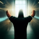 AI generated: Photo of a praying a man , raising both hands before Allah, dramatic light, pale sunrise, cinematic ...