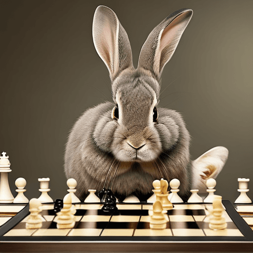 AI generated: Happy rabbit playing chess, highly detailed photography