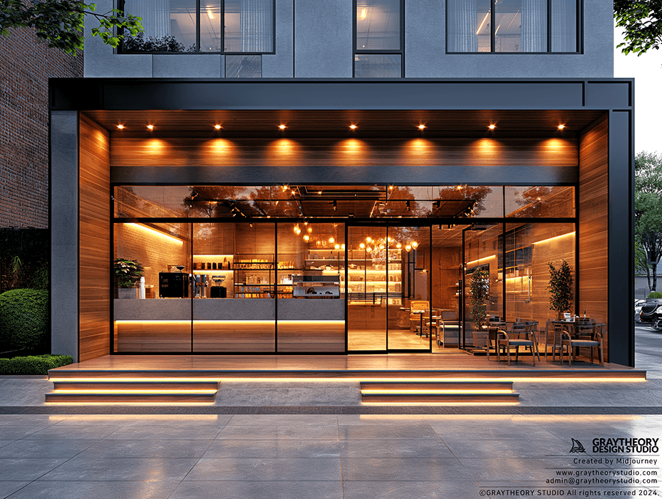 AI generated: photography, front view, store front design, photorealistic, realism lights --chaos 1 --ar 4:3 --sty...