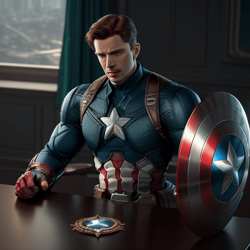 AI generated: Ring on the table with the design and character of Captain america The Ring is gold and blue dark, n...
