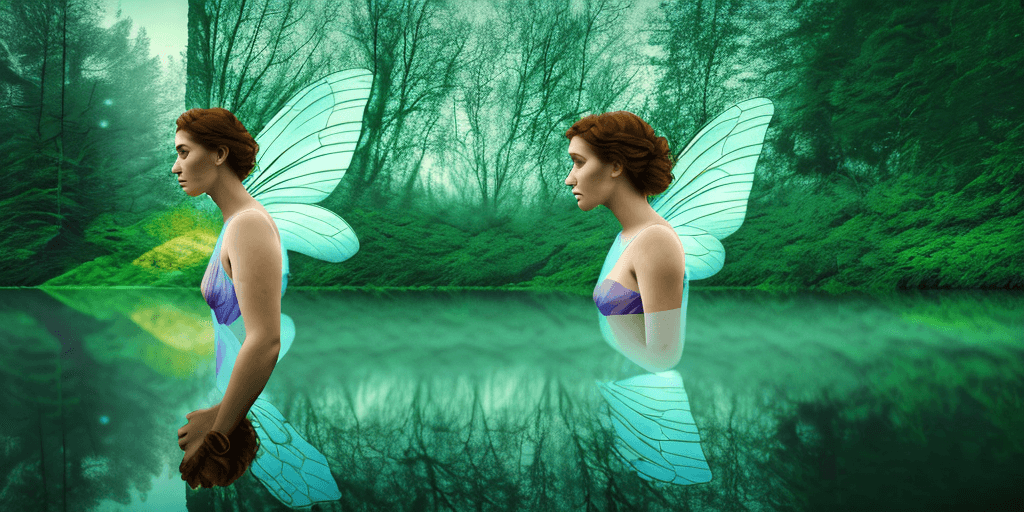 AI generated: close side profile focus, multilayered parallax paper craft 3d model fairy with semi-transparent and...