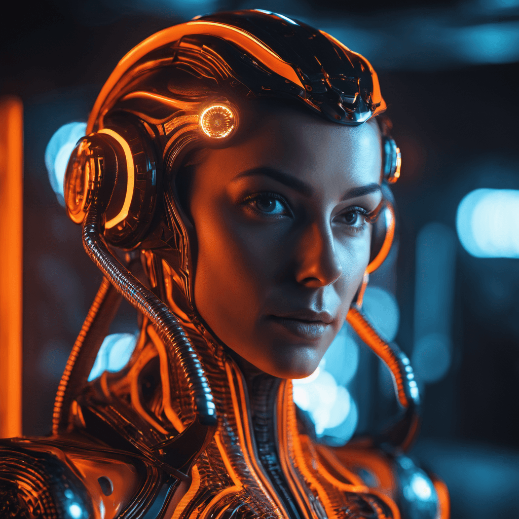 AI generated: Masterpiece, Best Quality, honor portrait, neon orange light on white skin of siliocon alien 3d mode...