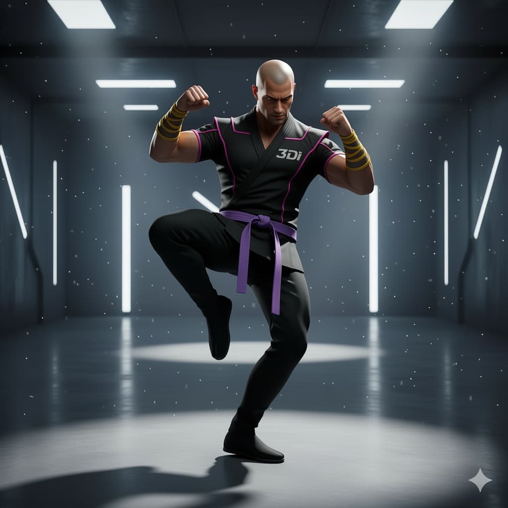 AI generated: I want the 3D ninja character I just uploaded to jump and spin forward 360°, then heroically land on...